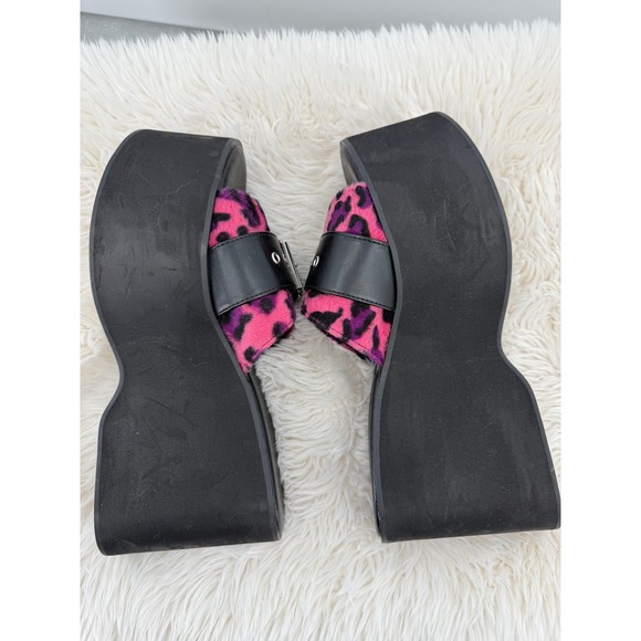 Dolls Kill Grave Girls Pink Leopard Platform Wedge Sandals Chunky Heel Buckle 10